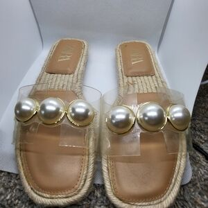 Zara- Clear Pearl Sandals Tan & Cream Women’s Size 38